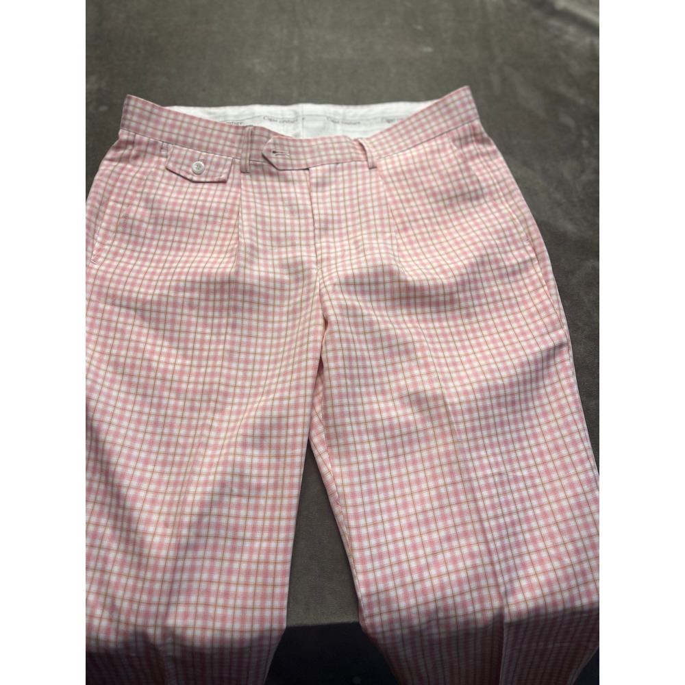 Cigar Couture Mens Pink White Plaid Dress Pants Trousers Size 34